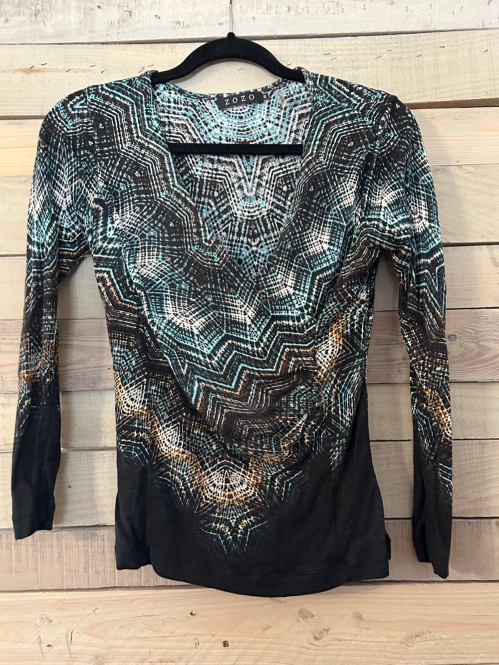 ZOZO Women's Black Multi-Patterned Long Sleeve Top